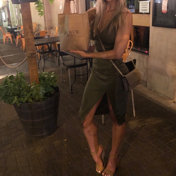 Olive Green Bodycon Midi Dress - Picture 4 of 4